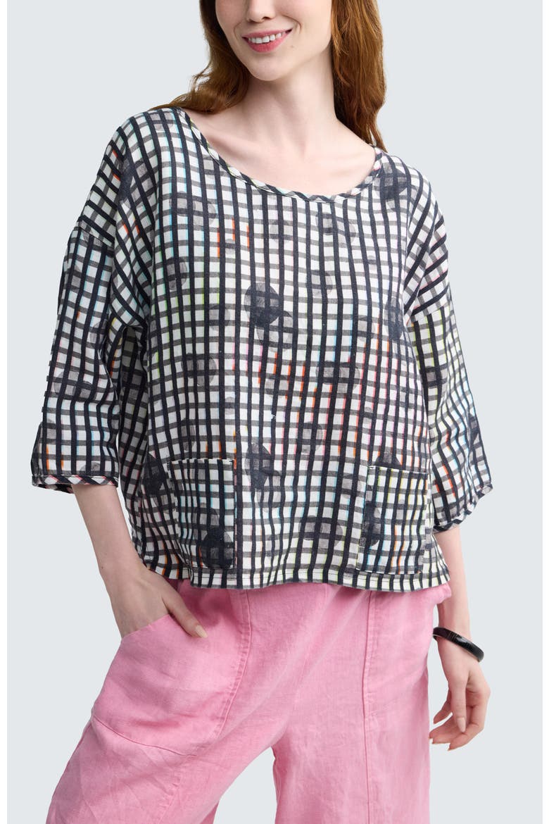 Lunelle Neon Print Linen Boxy Blouse, Alternate, color, Neon Black