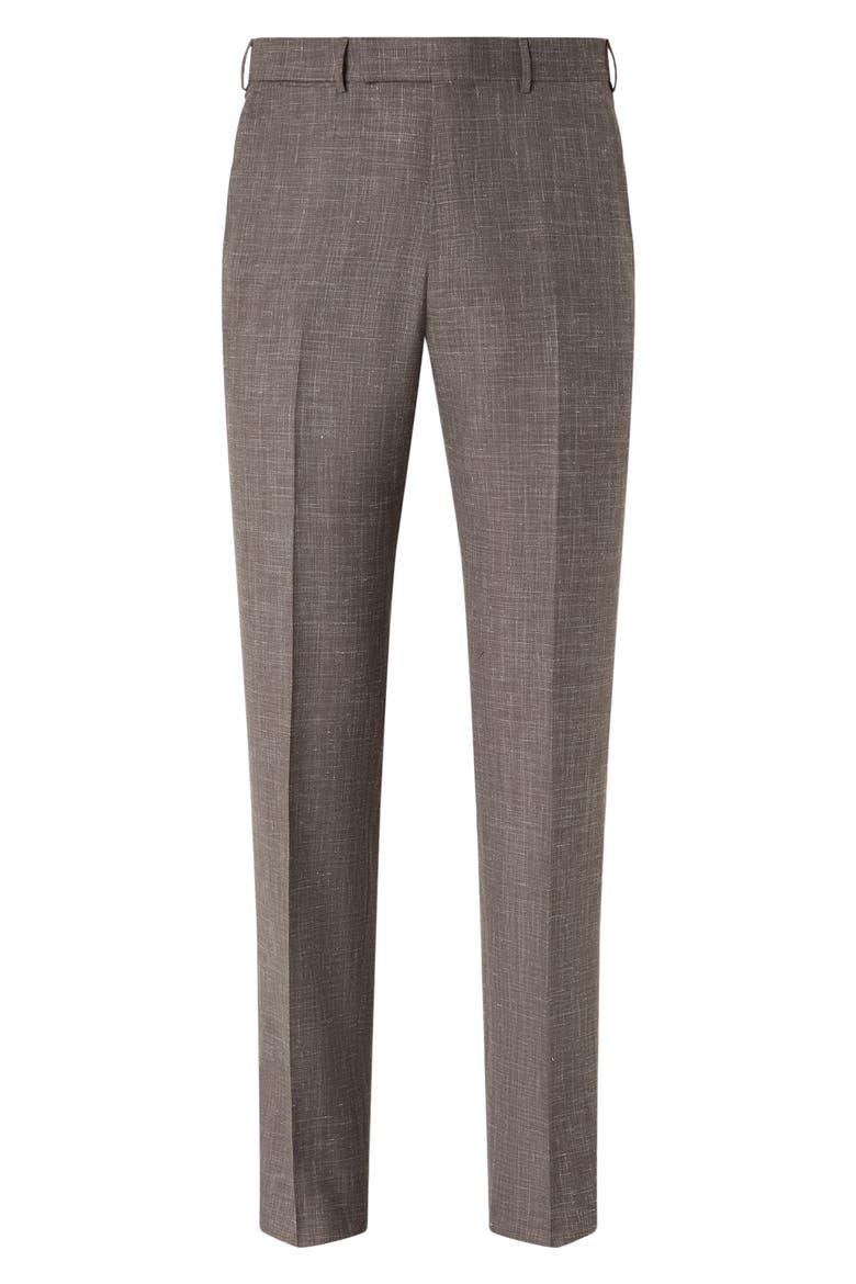 Flat Front Wool, Silk & Linen Trousers, Main, color, BROWN