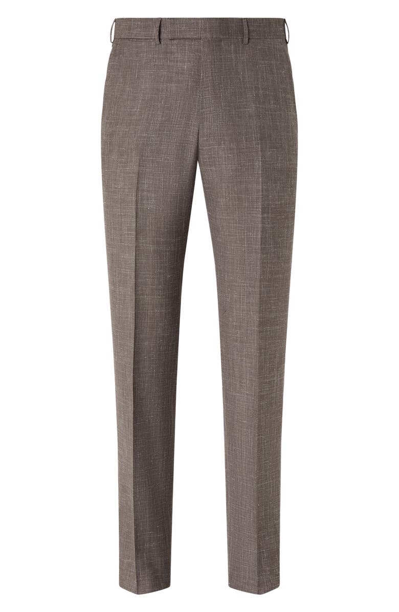 ZEGNA Flat Front Wool, Silk & Linen Trousers, Main, color, Brown