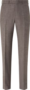 ZEGNA Flat Front Wool, Silk & Linen Trousers