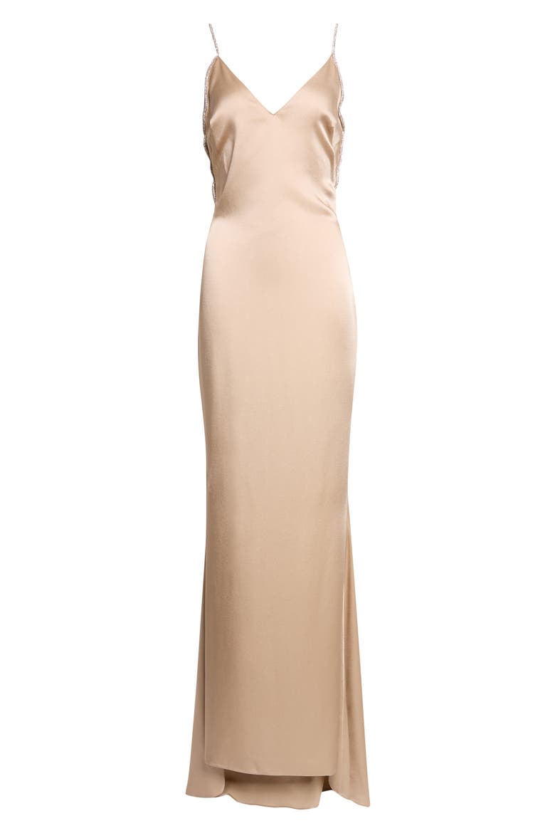 Crystal Chain Satin Gown, Alternate, color, BEIGE/ CRYSTAL