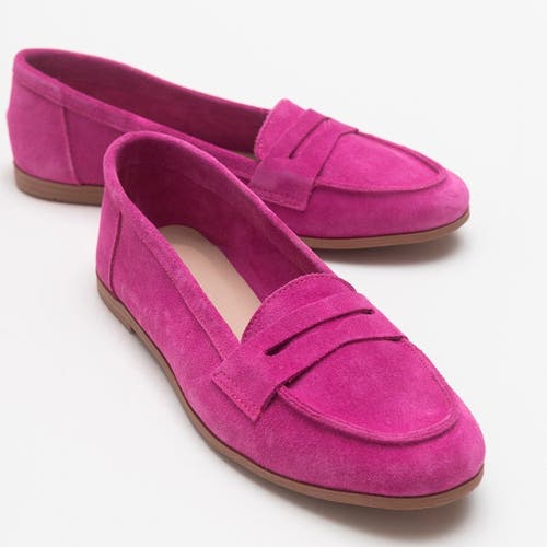 Forever & Always Shoes Dorothy Leather Loafer In Fuchsia Suede Leather
