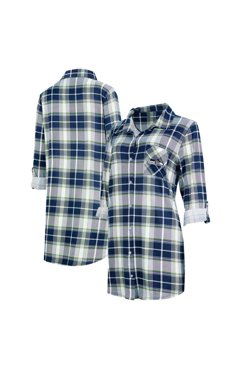 CONCEPTS SPORT Women's Concepts Sport College Navy Seattle Seahawks Ashford Plaid Knit Nightshirt, Alternate, color, College Navy