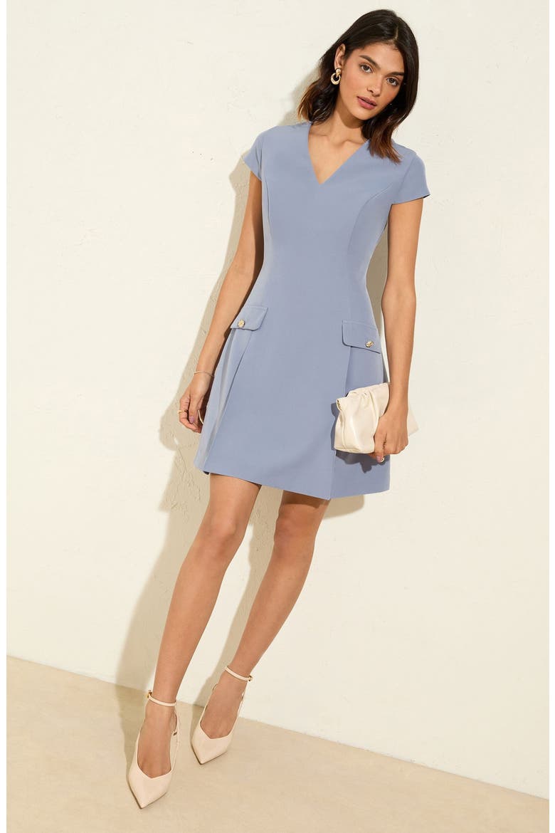Pinny Fit & Flare Dress, Alternate, color, BLUE