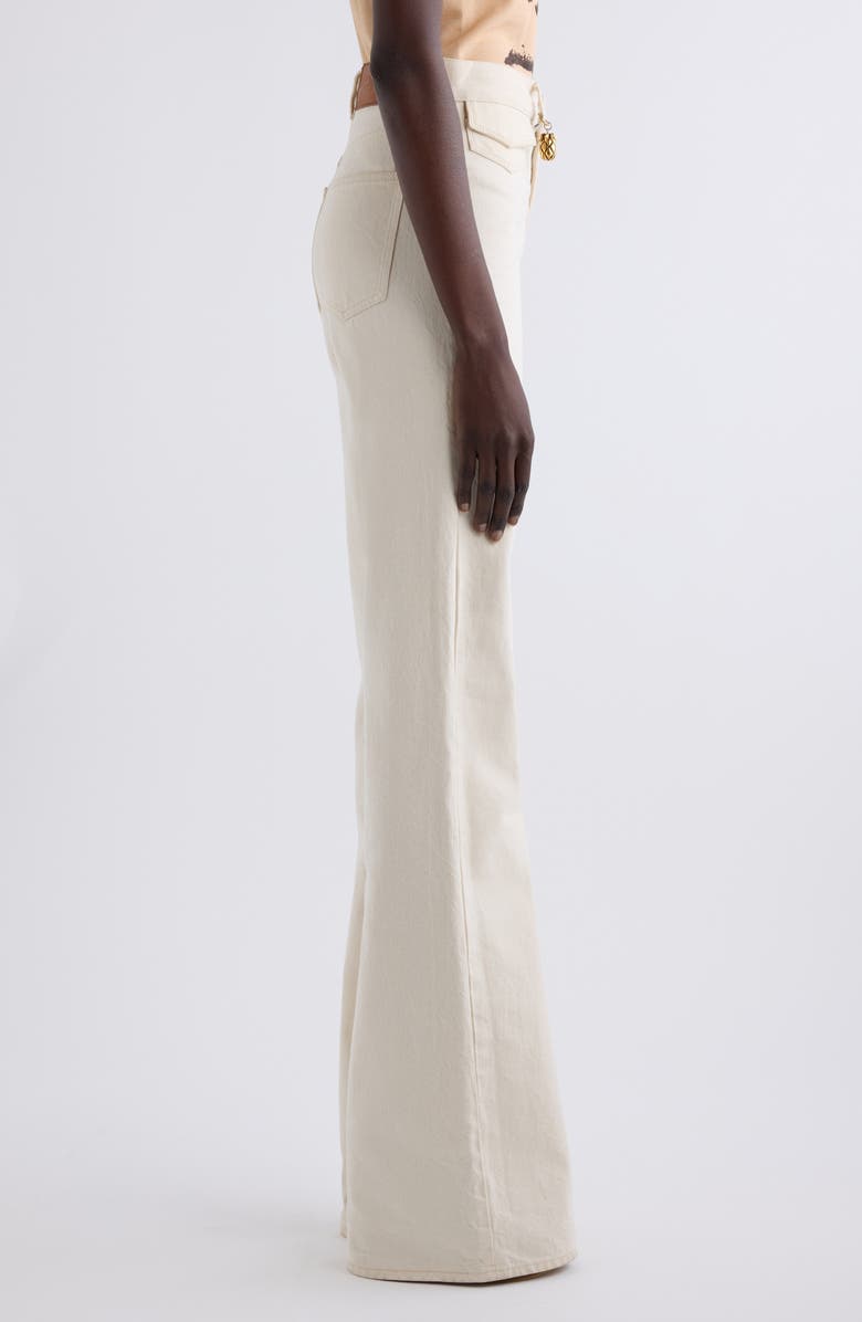 Chloé Pineapple Charm High Waist Twill Pants, Alternate, color, Eden White