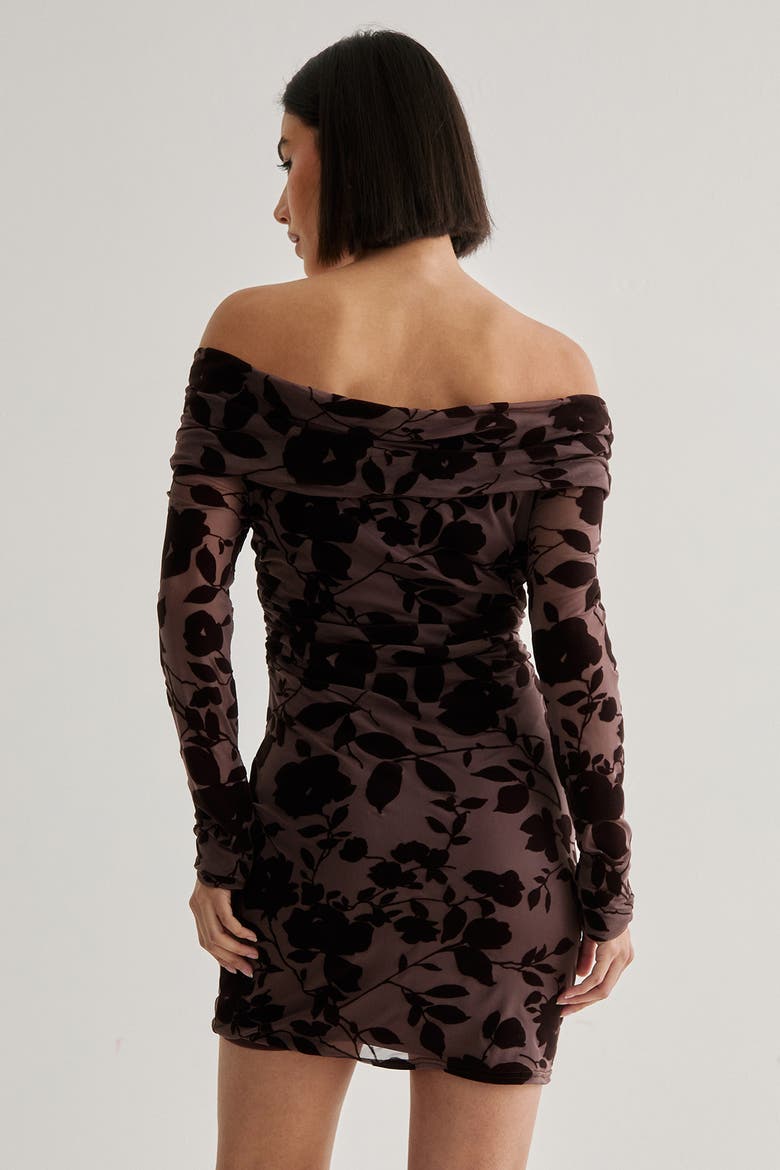 Floral Devore Ruched Mini Dress, Alternate, color, Chocolate