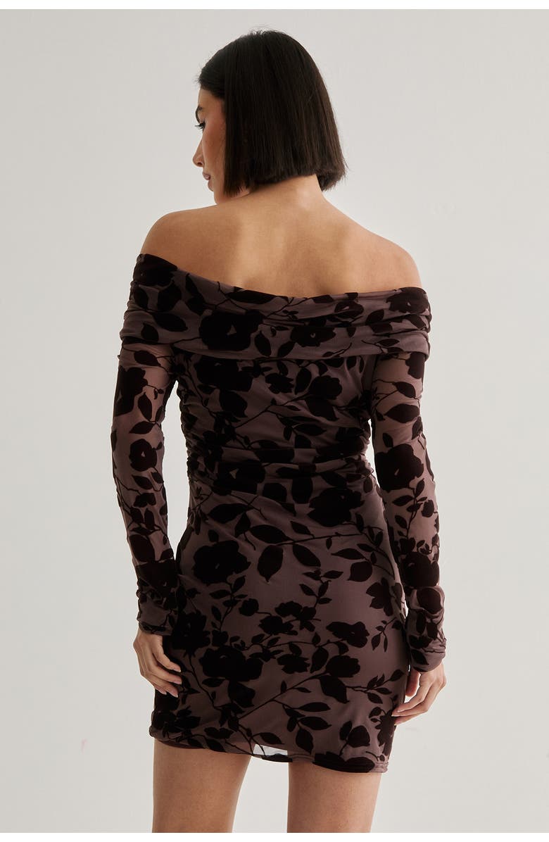 NASTY GAL Floral Devore Ruched Mini Dress, Alternate, color, Chocolate