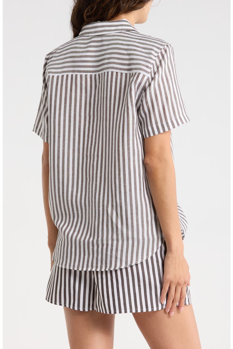 Short Sleeve Button-Up Cover-Up Shirt, Alternate, color, DARK CHOCOLA