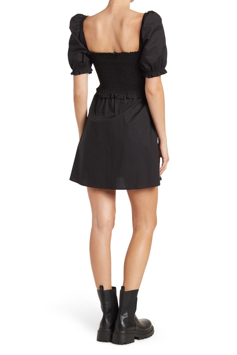 Rhodes Short Sleeve Smocked Poplin Dress, Alternate, color, BLACK