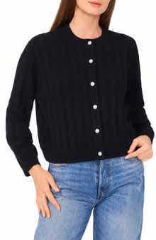 CeCe Jewel Button Cable Knit Crop Cardigan