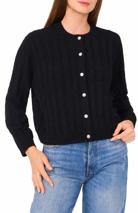 CeCe Jewel Button Cable Knit Crop Cardigan