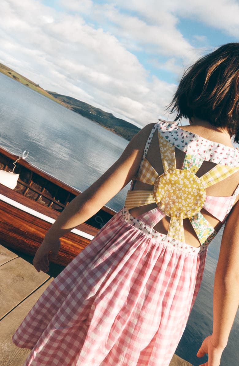Mini Boden Kids' Harlow Gingham Strappy Cotton Sundress, Alternate, color, Spring Blossom Gingham Sunray