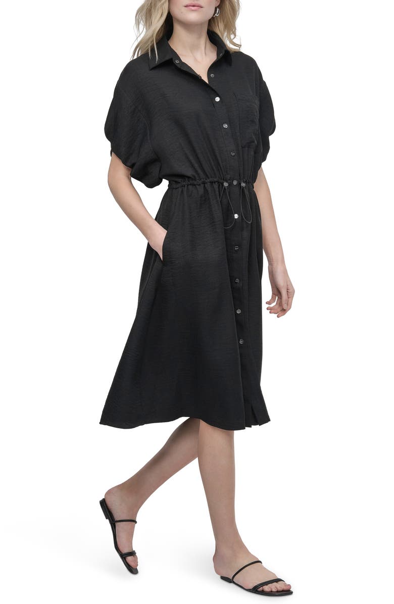 DKNY Puff Sleeve Midi Shirtdress, Alternate, color, Black