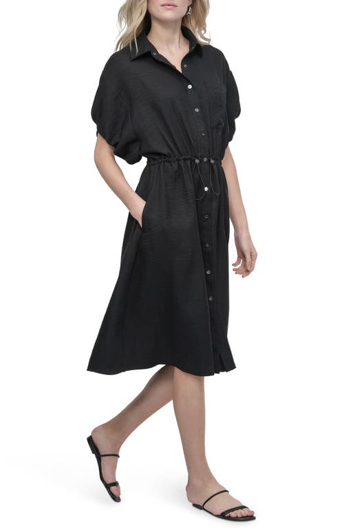 Dkny Puff Sleeve Midi Shirtdress In Black