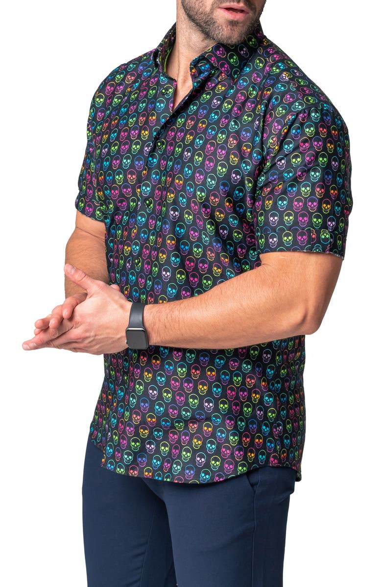 Maceoo Galileo Skull Regular Fit Short Sleeve Button-Up Shirt, Alternate, color, 