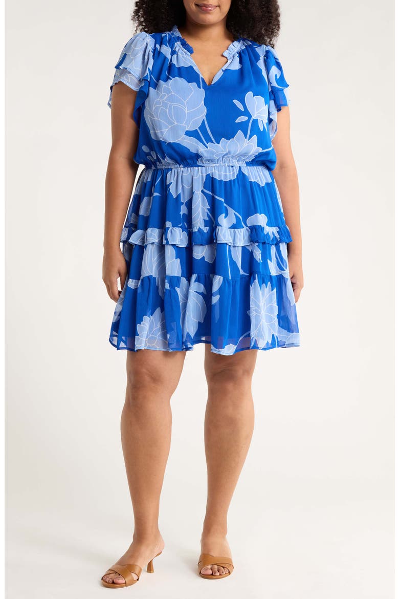 Seabloom Floral Fanny Ruffle Georgette Dress, Main, color, COBALT-BLUE