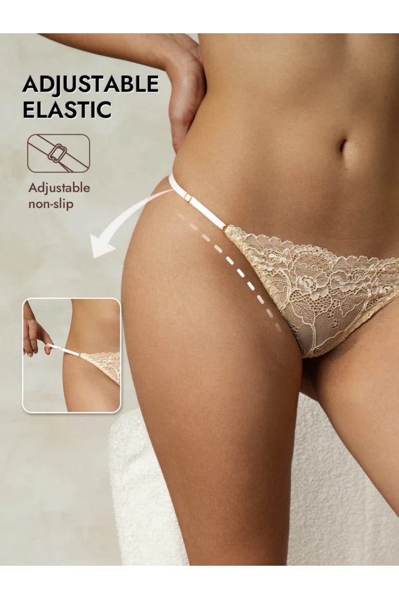 Pure Silk 3-Pack Lace Thong Panties, Alternate, color, Champagne