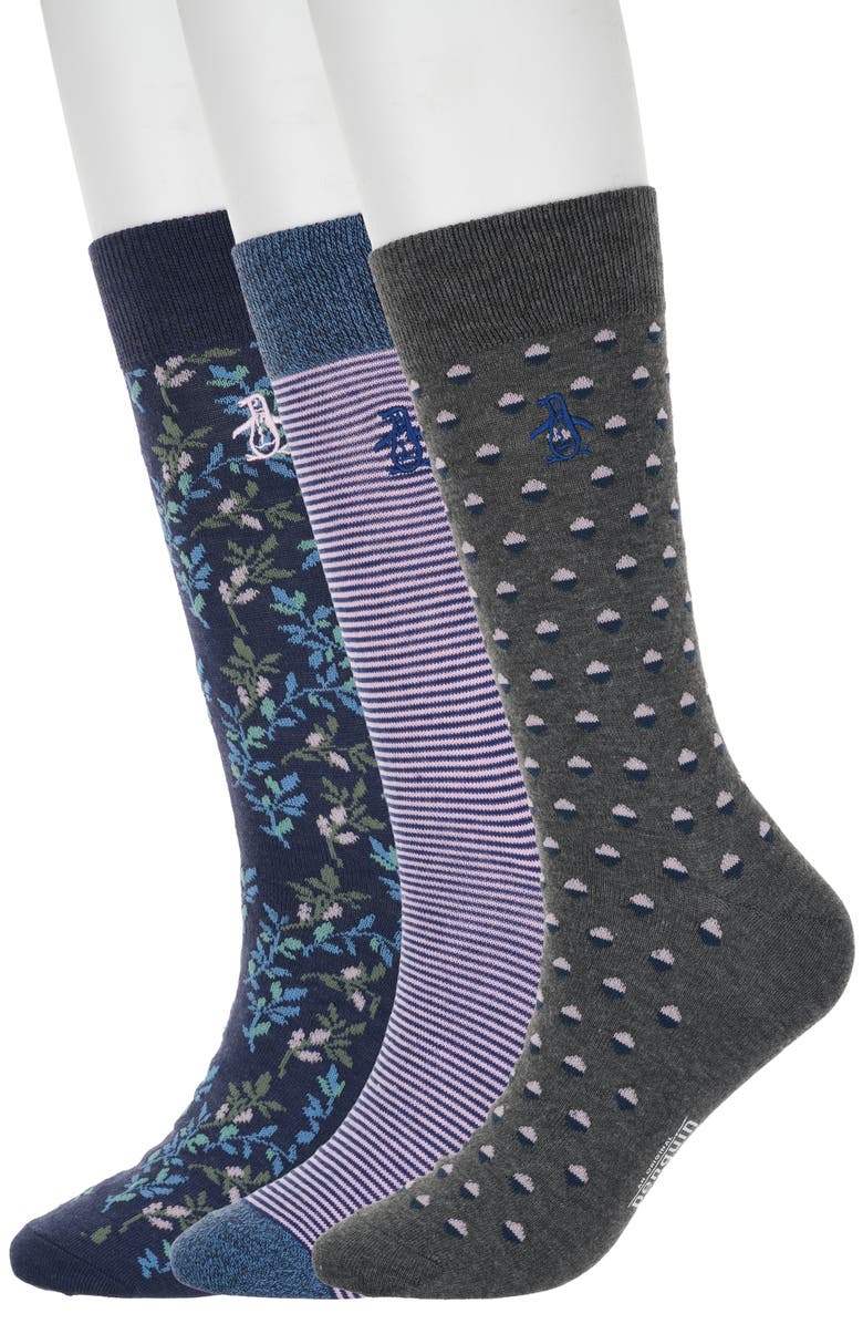 Original Penguin Split Dot Assorted 3-Pack Crew Socks, Main, color, Grey