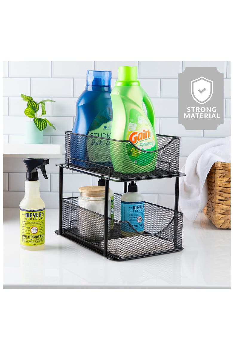 2-Tier Metal Sliding Bin Organizer, Alternate, color, BLACK