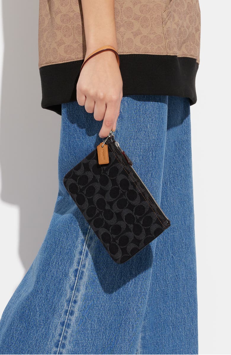 COACH Small Signature Washed Denim Wristlet, Alternate, color, 