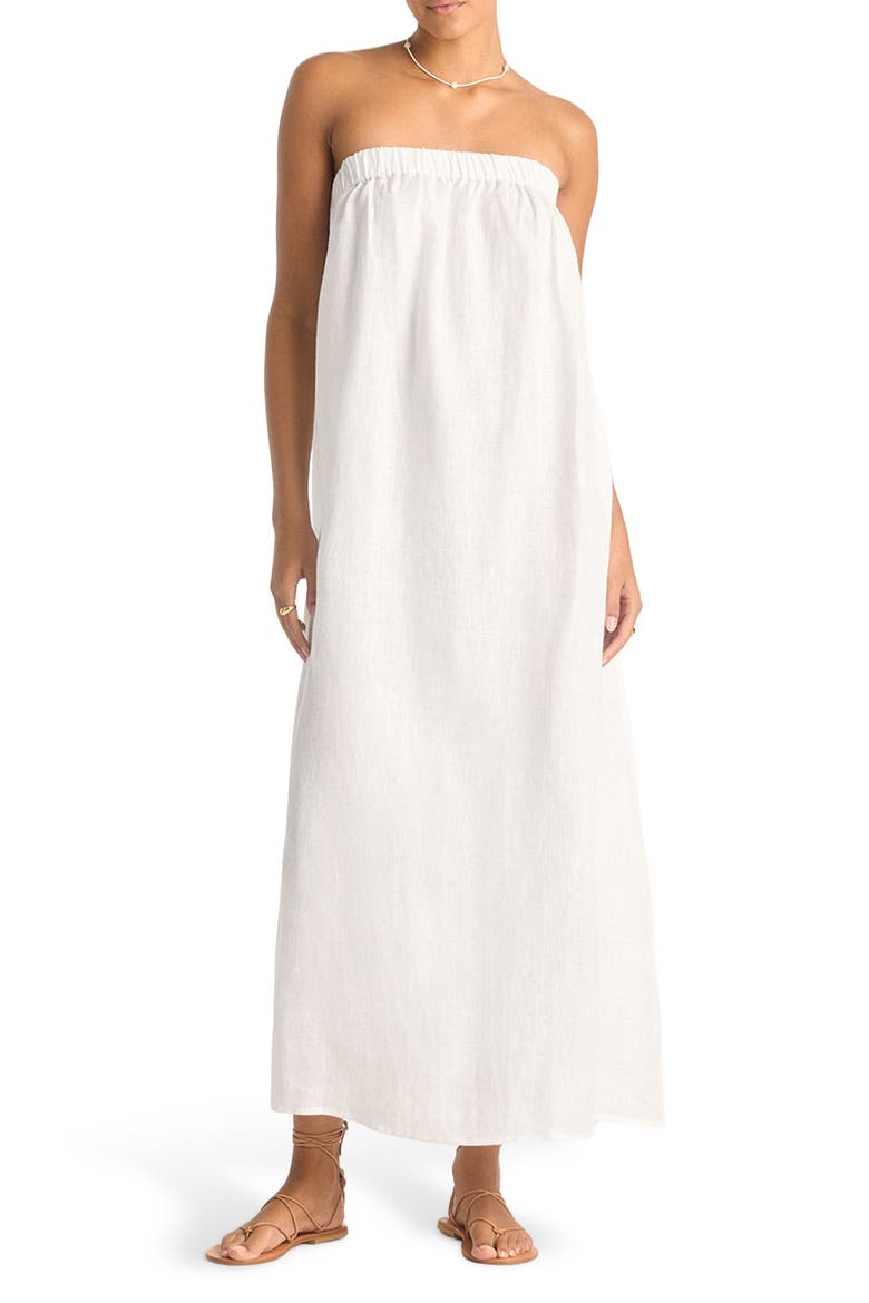 Soleil Strapless Linen Cover-Up Dress, Main, color, WHITE