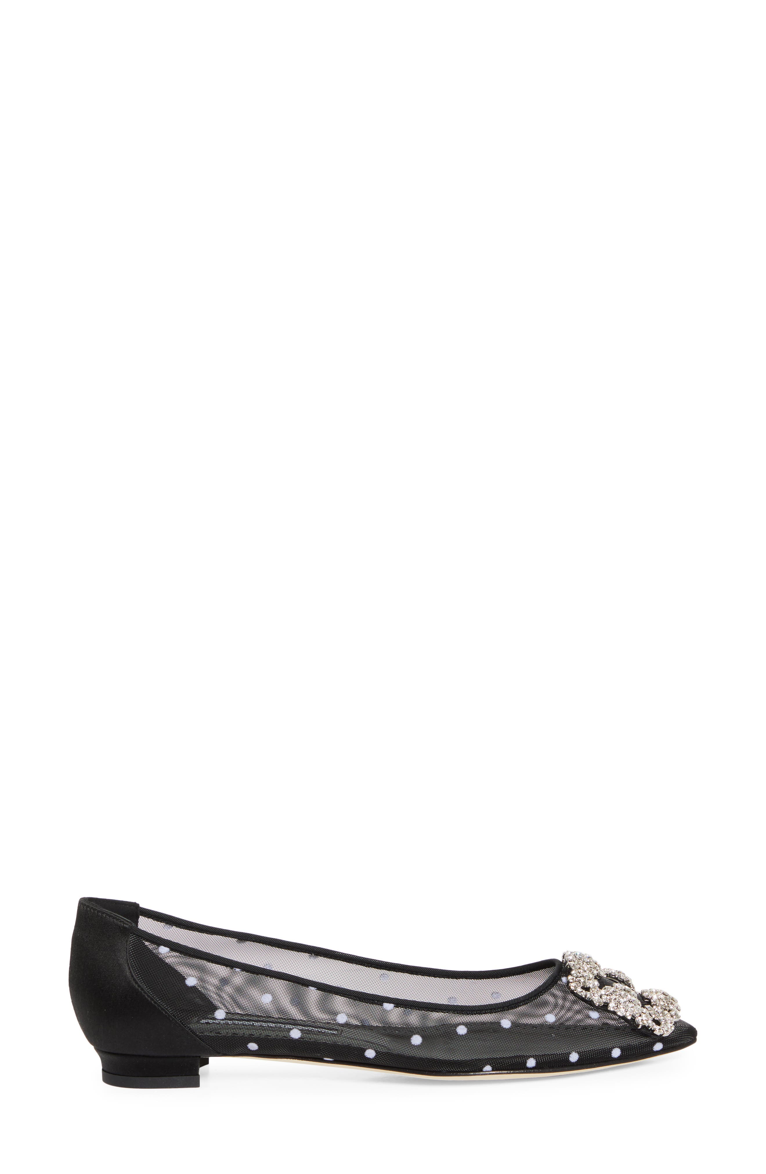 Manolo Blahnik Hangisi Crystal Buckle Flat, Alternate, color, 