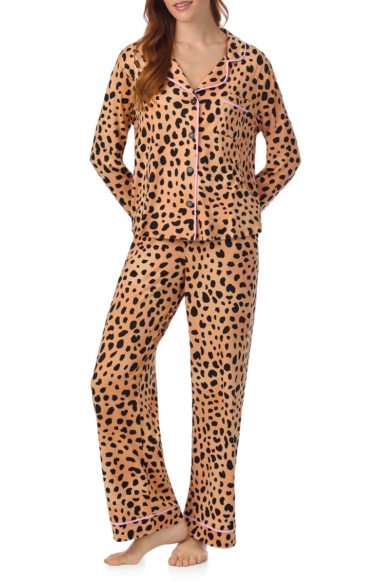 Room Service Pjs Print Long Sleeve Long Pajamas, Main, color, Tanprint