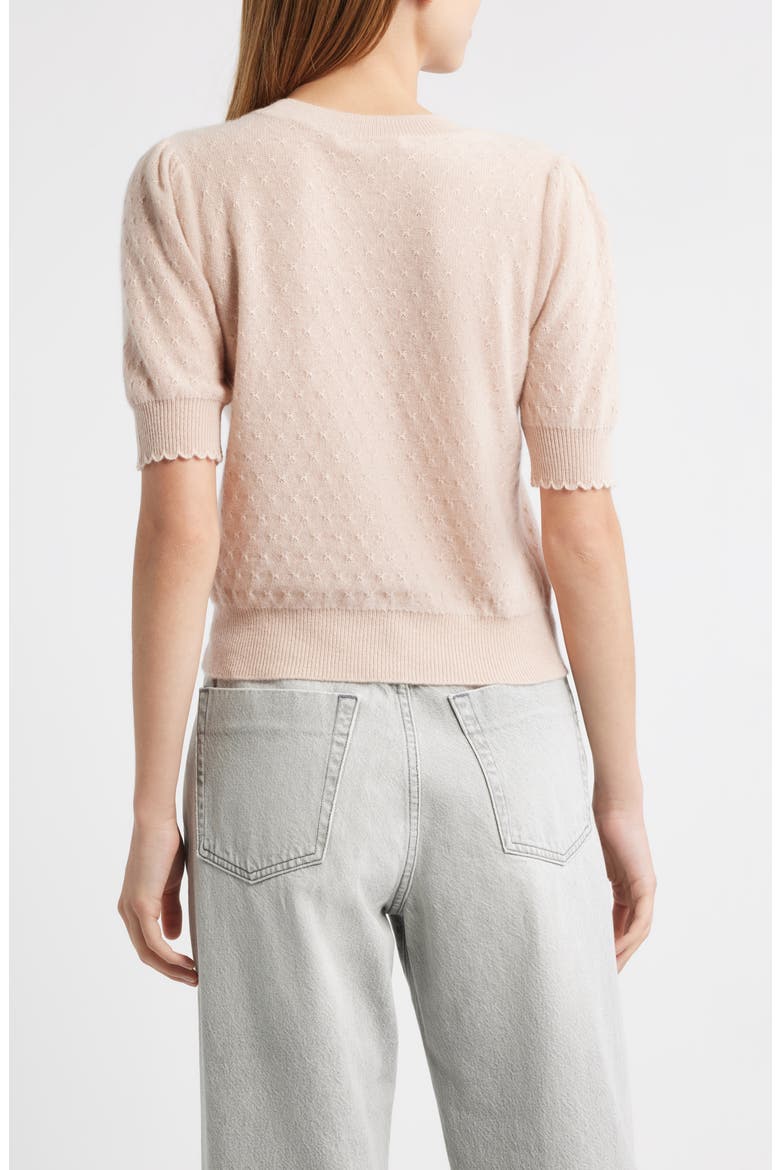 Puff Sleeve Pointelle Cashmere Sweater, Alternate, color, PINK SAND
