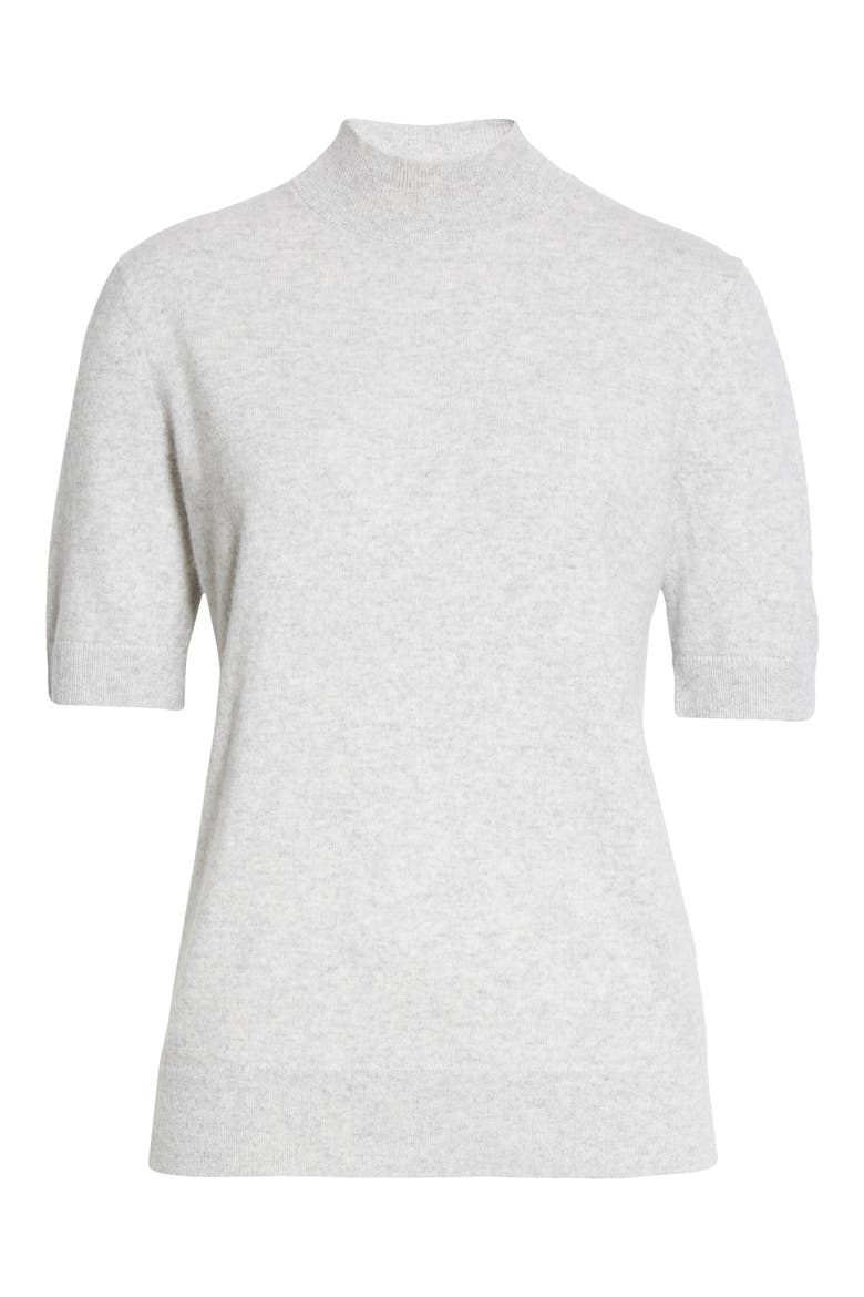 Metallic Trim Cashmere Mock Neck Sweater, Alternate, color, GREY HEATHER