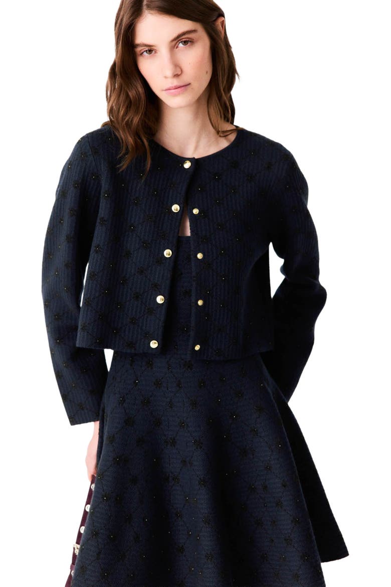 Jacquard cardigan with sequins, Alternate, color, Navy