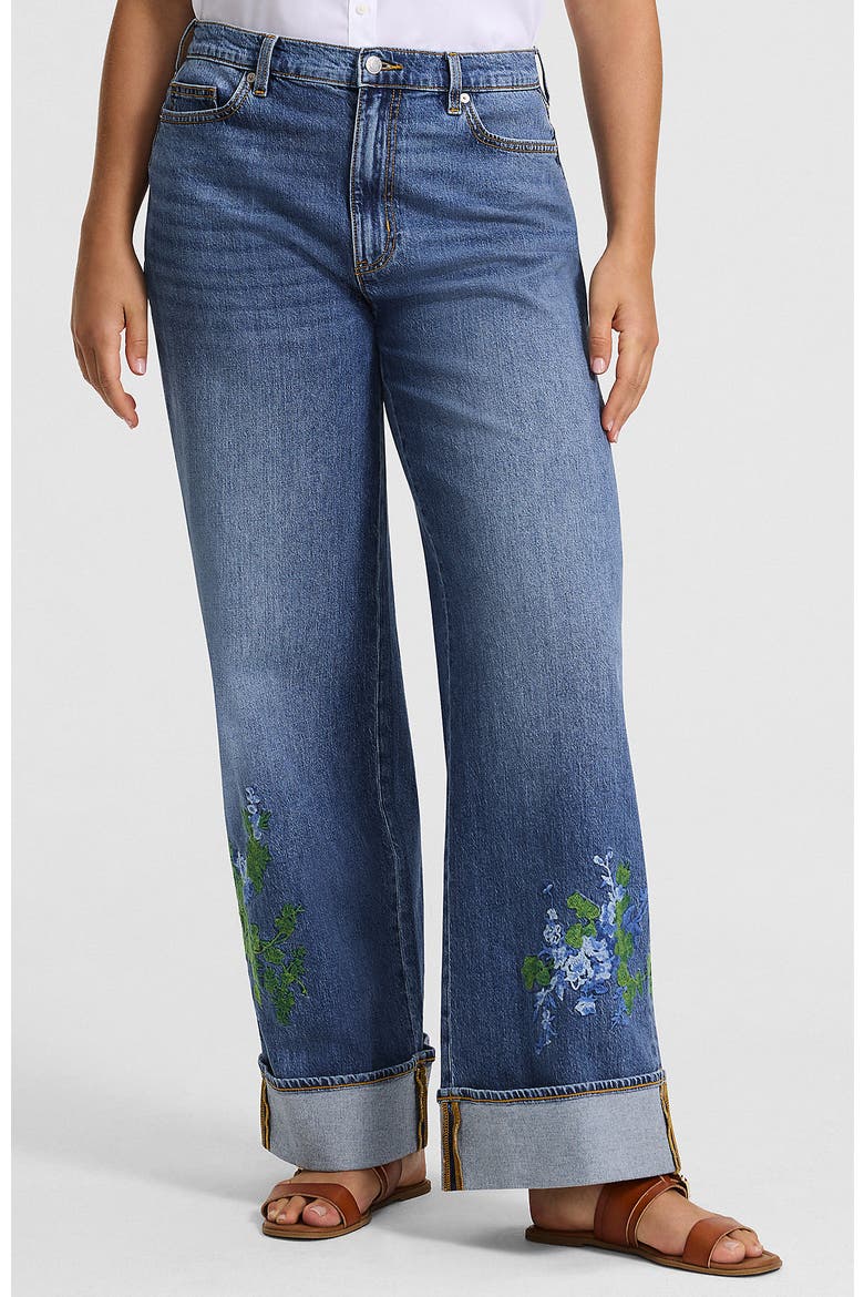 High Rise Wide Leg Denim Jeans, Main, color, Embroidered/Medium Ocean Wash