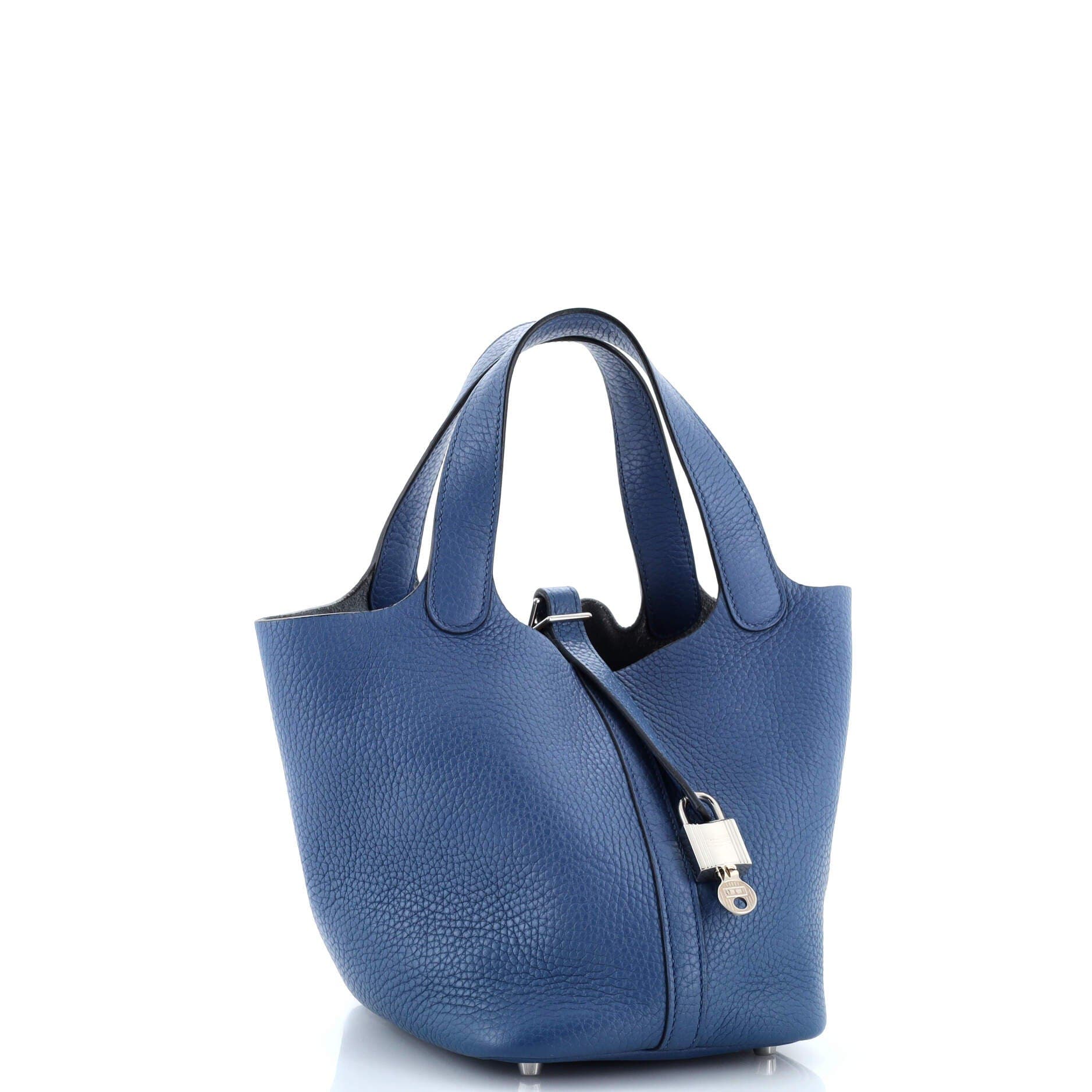 Pre-Owned Hermes Picotin Lock Bag Clemence PM, Alternate, color, Bleu Agate