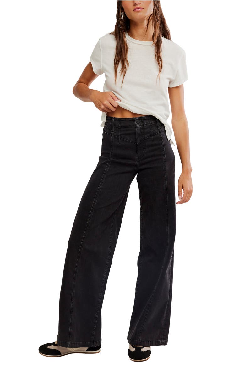 Free People Libre Front Yoke Wide Leg Jeans, Alternate, color, Cafe Noir