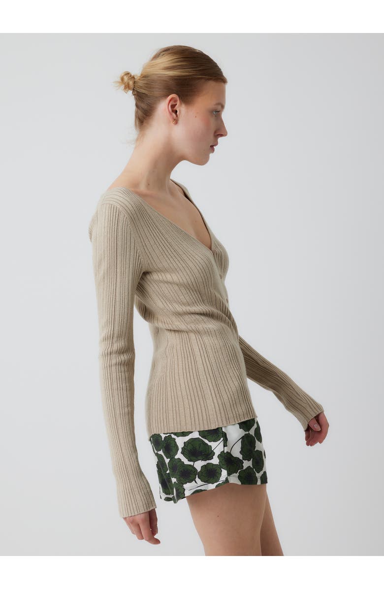 Majestic Filatures Organic Cotton Metallic Rib Knit  V-Neck Cardigan, Alternate, color, Desert