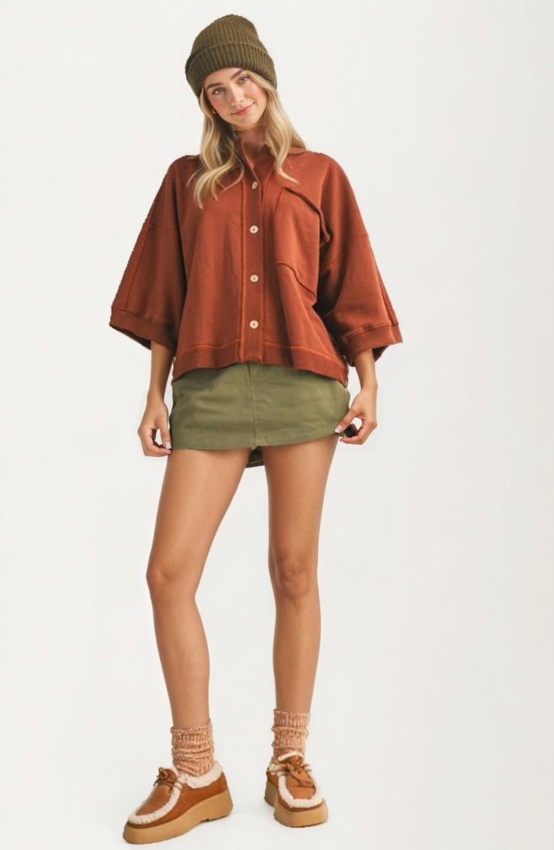 Knit and Lounge Oversized Button-Up Relaxed Fit Shirt Jacket, Alternate, color,