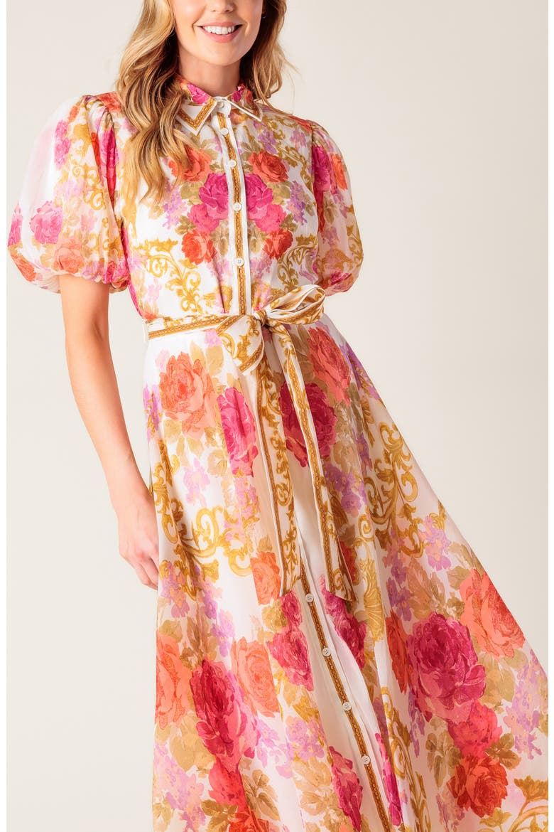 Floral Puff Sleeve Shirtdress, Alternate, color, IVORY FLORAL