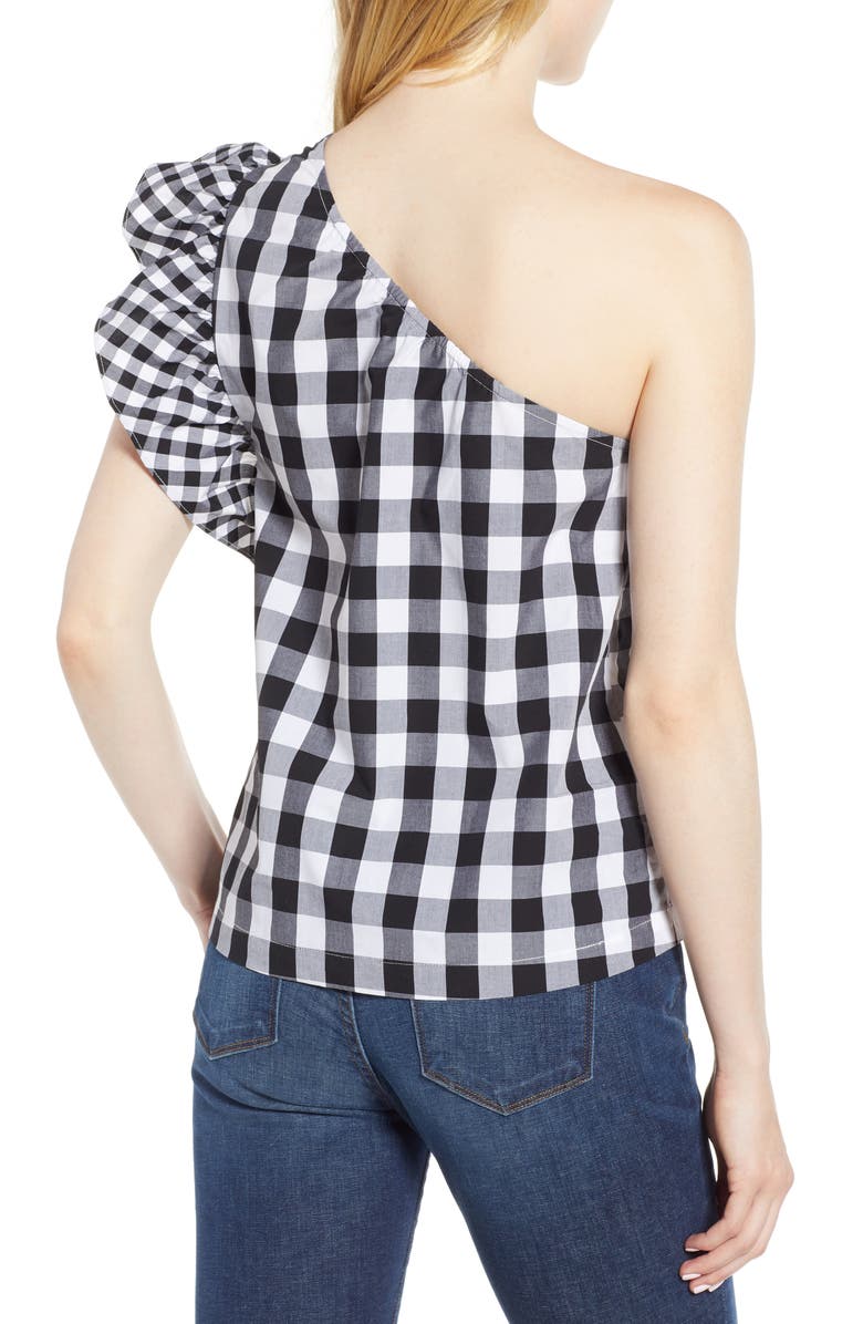 J.Crew Maybe One-Shoulder Mix Gingham Top, Alternate, color, 