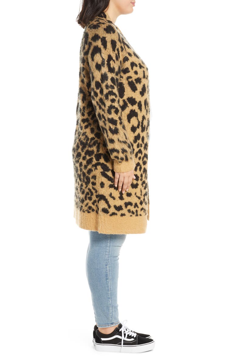 Long Leopard Jacquard Cardigan, Alternate, color, BEIGE NOUGAT STAMPED LEOPARD