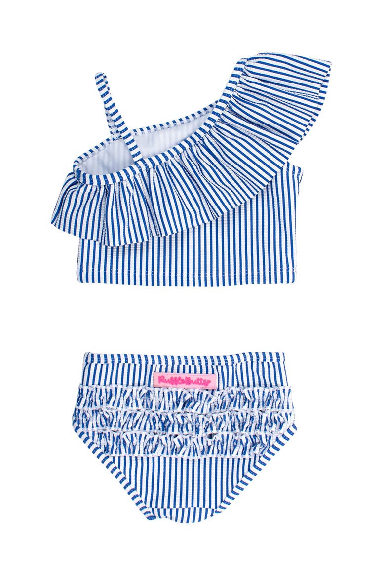 UPF50+ Sun Protected Seersucker One Shoulder Ruffle Tankini 2-Piece Swimsuit, Alternate, color, Blue Seersucker