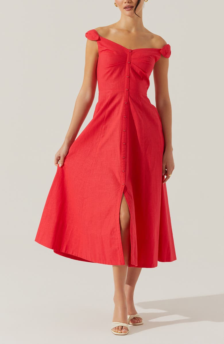 ASTR the Label Charelin Off the Shoulder Linen Blend Midi Sundress, Alternate, color, Red