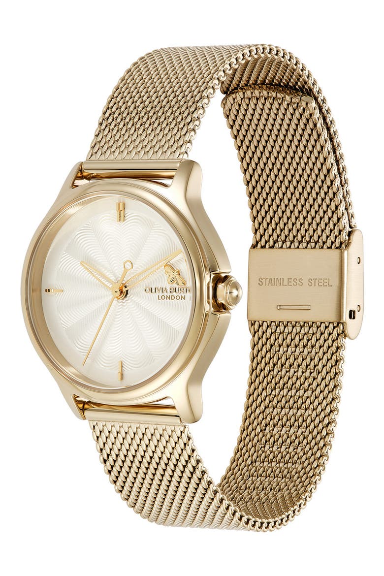 Classic Bee Mesh Strap Watch, 30mm, Alternate, color, GOLD