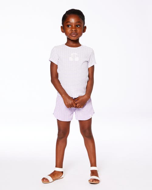 Deux Par Deux Little Girl's Crinkle Top With Applique White Checkered Lilac In White Checkered Lilac