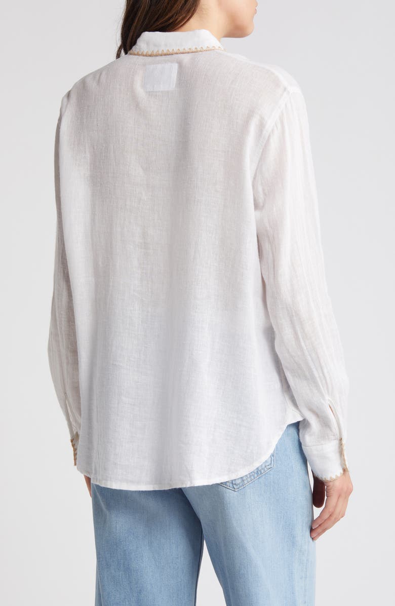 Rails Charli Embroidered Edge Linen Blend Button-Up Shirt, Alternate, color, White Blanket Stich