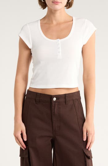 Abound Cap Sleeve Crop Organic Cotton & Cashmere Henley In Red