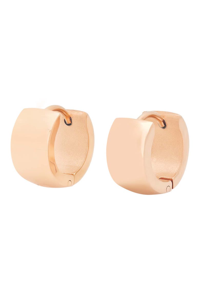 18k Rose Gold Plated Huggie Hoop Earrings, Main, color, ROSE GOLD