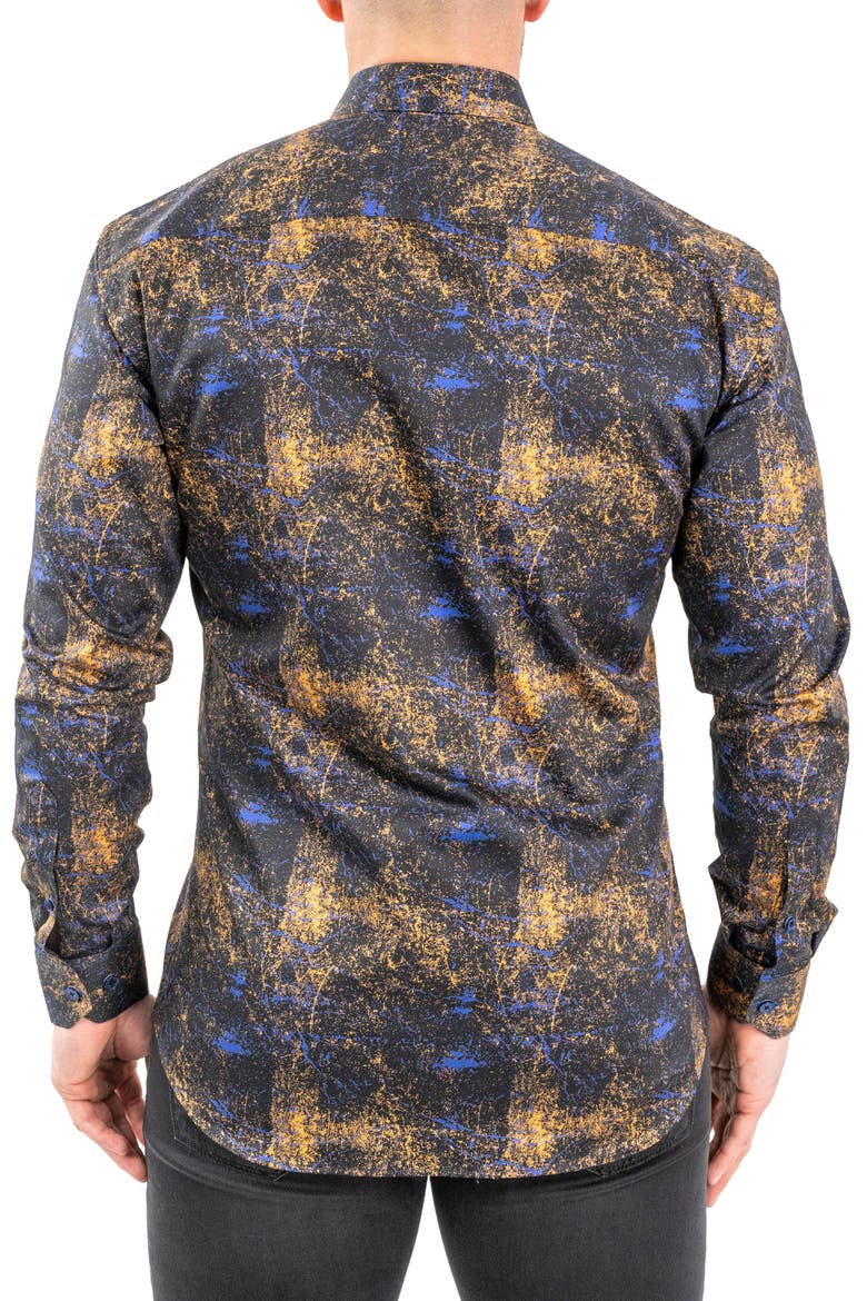 Fibonacci Galaxysplash Black Contemporary Fit Button-Up Shirt, Alternate, color, BLACK