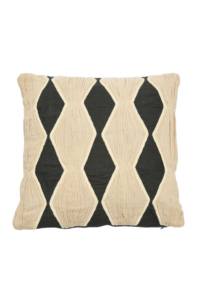 Storied Home Cotton Pillow with Embroidery, Chambray Back, Main, color, Beige