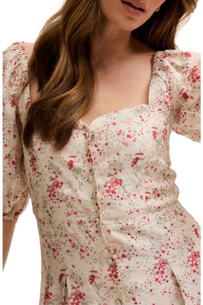India Button Front Wishing Well Print Mini Dress, Alternate, color, Red