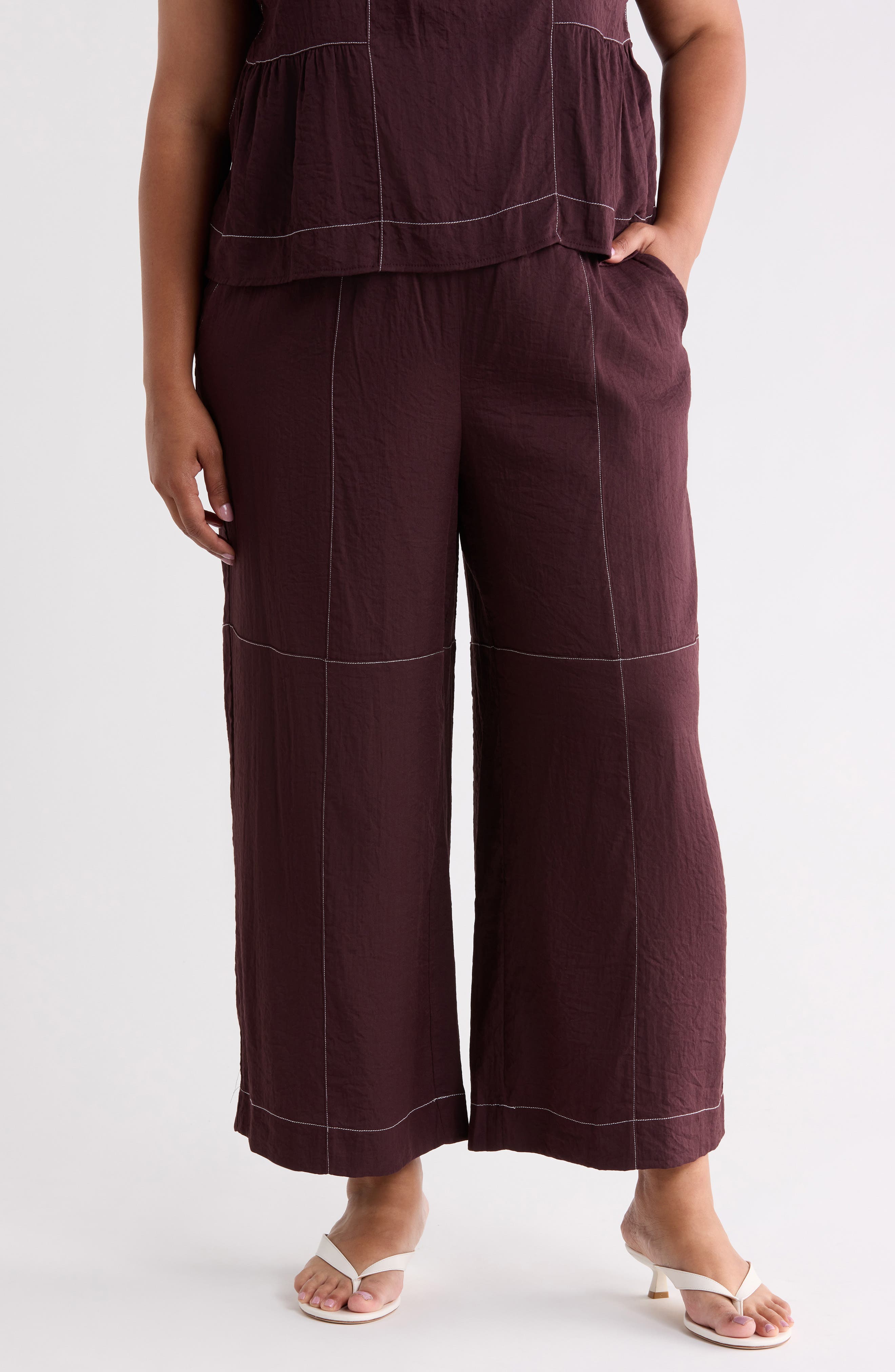Adrianna Papell Crinkled Topstitched Pants