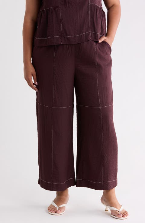 Crinkled Topstitched Pants